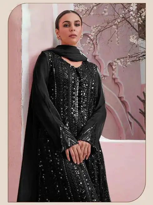 DS 001255 Black Color Georgette Embroidered Straight Pakistani Salwar Suit Casual, Wedding, Festive, Events Etc. Expected Delivery 4-6 Working Days @1949/- | Jump Suits, Casual Suits, Creative suits, Designer Suits, Palazzo Suits, Party Wear Suits, Patiala Suits, Salwar suit, Straight Suits