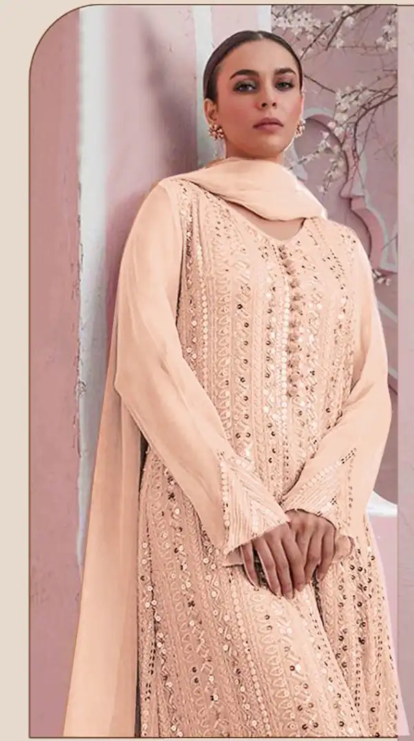 DS 001255 Cream Color Georgette Embroidered Straight Pakistani Salwar Suit Casual, Wedding, Festive, Events Etc. Expected Delivery 4-6 Working Days @1949/- | Jump Suits, Casual Suits, Creative suits, Designer Suits, Palazzo Suits, Party Wear Suits, Patiala Suits, Salwar suit, Straight Suits