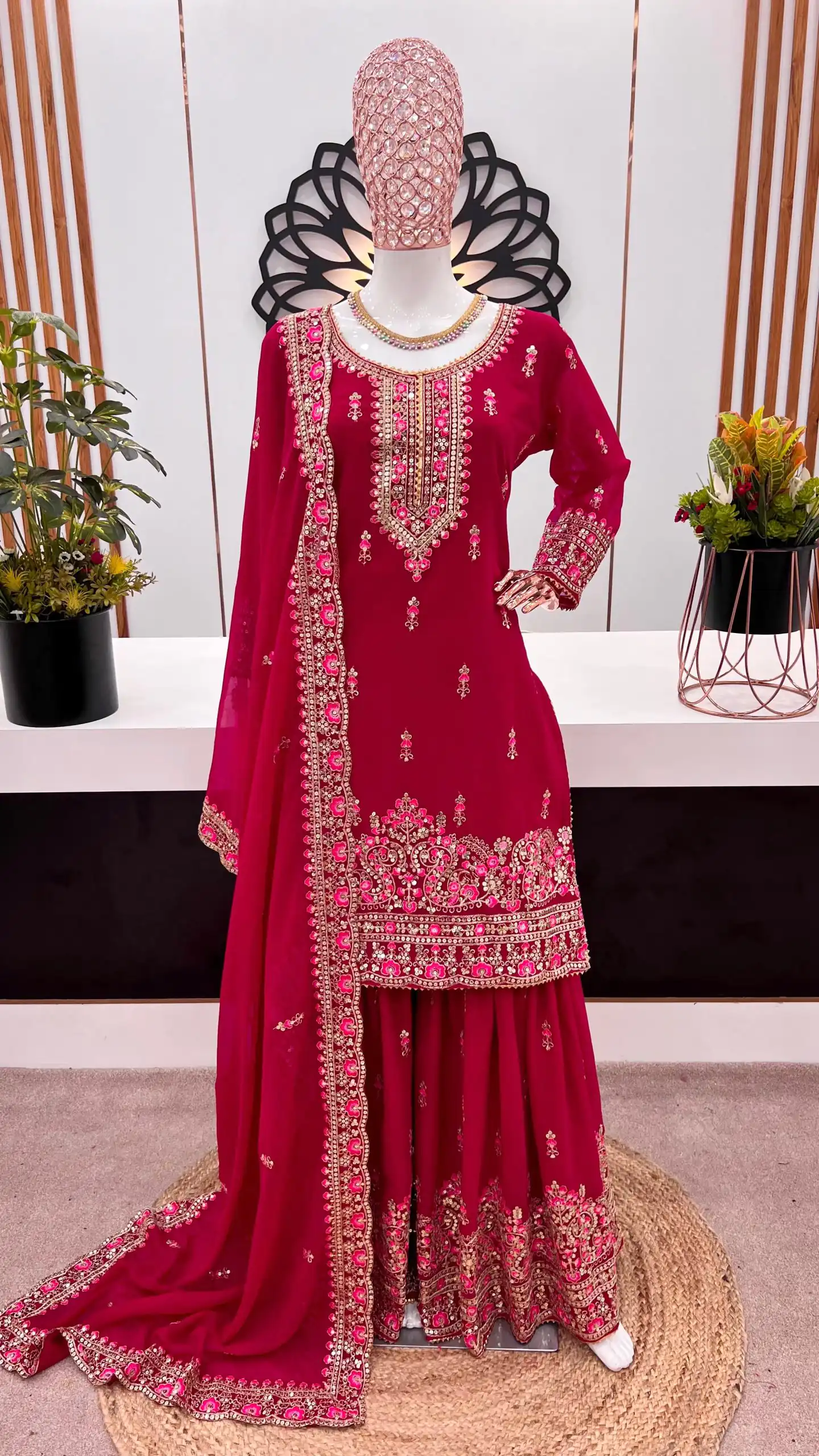 ZF 367 Maroon Color Faux Georgette thread Sequence Work Sharara Suit Casual, Wedding, Party, Festive, Events Etc. Expected Delivery 4-6 Working Days @2399/- | Jump Suits, Casual Suits, Creative suits, Designer Suits, Palazzo Suits, Party Wear Suits, Patiala Suits, Salwar suit, Straight Suits