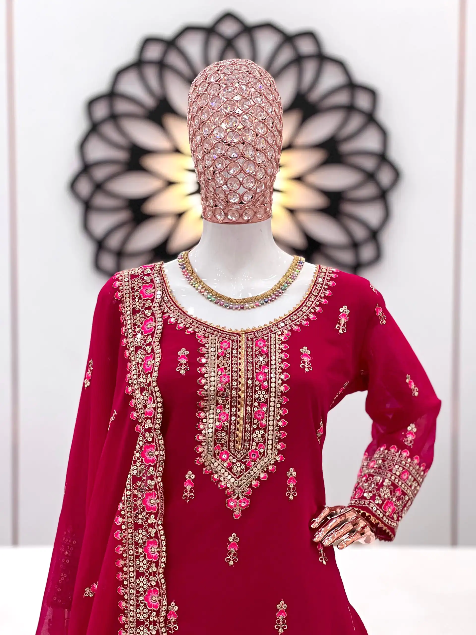 ZF 367 Maroon Color Faux Georgette thread Sequence Work Sharara Suit Casual, Wedding, Party, Festive, Events Etc. Expected Delivery 4-6 Working Days @2399/- | Bollywood Sarees, Creative Sarees, Designer Sarees, Embroidered Sarees, Ethnic Saree, Modern Digital sarees, Party Wear Sarees, Sarees