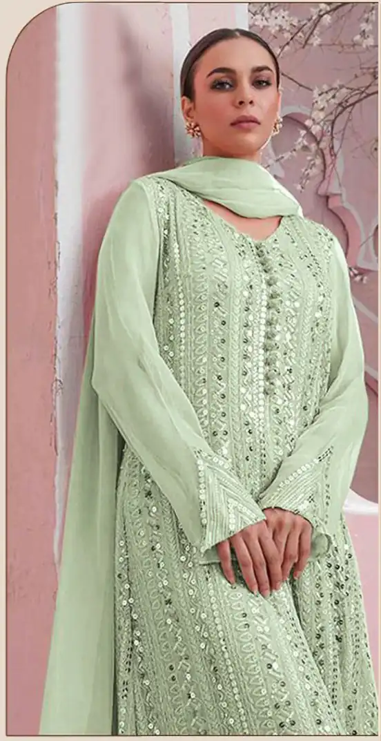 DS 001255 Parrot Green Color Georgette Embroidered Straight Pakistani Salwar Suit Wedding, Festive, Events Etc. Expected Delivery 4-6 Working Days @1949/- | Jump Suits, Casual Suits, Creative suits, Designer Suits, Palazzo Suits, Party Wear Suits, Patiala Suits, Salwar suit, Straight Suits