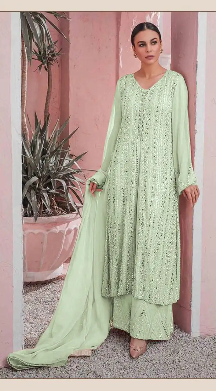 DS 001255 Parrot Green Color Georgette Embroidered Straight Pakistani Salwar Suit Wedding, Festive, Events Etc. Expected Delivery 4-6 Working Days @1949/- | Jump Suits, Casual Suits, Creative suits, Designer Suits, Palazzo Suits, Party Wear Suits, Patiala Suits, Salwar suit, Straight Suits