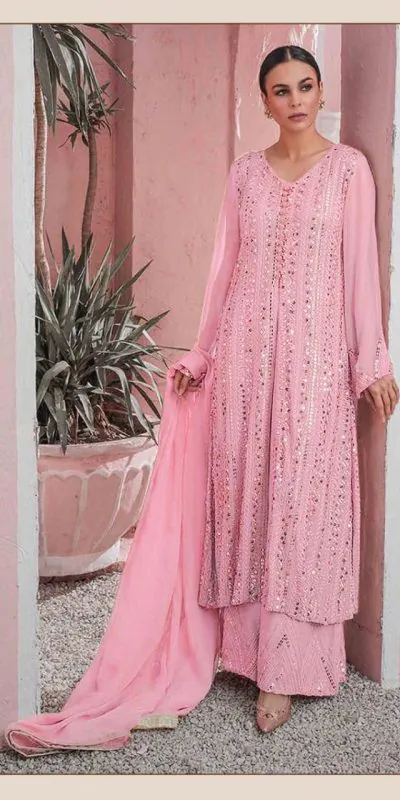 DS 001255 Pink Color Georgette Embroidered Straight Pakistani Salwar Suit Casual, Wedding, Festive, Events Etc. Expected Delivery 4-6 Working Days @1949/- | Jump Suits, Casual Suits, Creative suits, Designer Suits, Palazzo Suits, Party Wear Suits, Patiala Suits, Salwar suit, Straight Suits