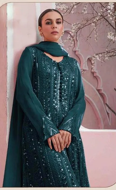 DS 001255 Stone Green Color Georgette Embroidered Straight Pakistani Salwar Suit Wedding, Festive, Events Etc. Expected Delivery 4-6 Working Days @1949/- | Jump Suits, Casual Suits, Creative suits, Designer Suits, Palazzo Suits, Party Wear Suits, Patiala Suits, Salwar suit, Straight Suits