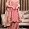 Magnificent Pink Color Georgette Embroidery Work Sharara Suit