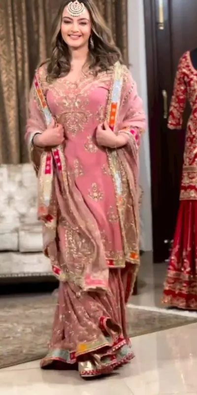 NSR 722 Pink Color Georgette Embroidery Sequence Work Sharara Suit Casual, Wedding, Party, Festive, Events Etc. Expected Delivery 4-6 Working Days 2199/- | Jump Suits, Casual Suits, Creative suits, Designer Suits, Palazzo Suits, Party Wear Suits, Patiala Suits, Salwar suit, Straight Suits