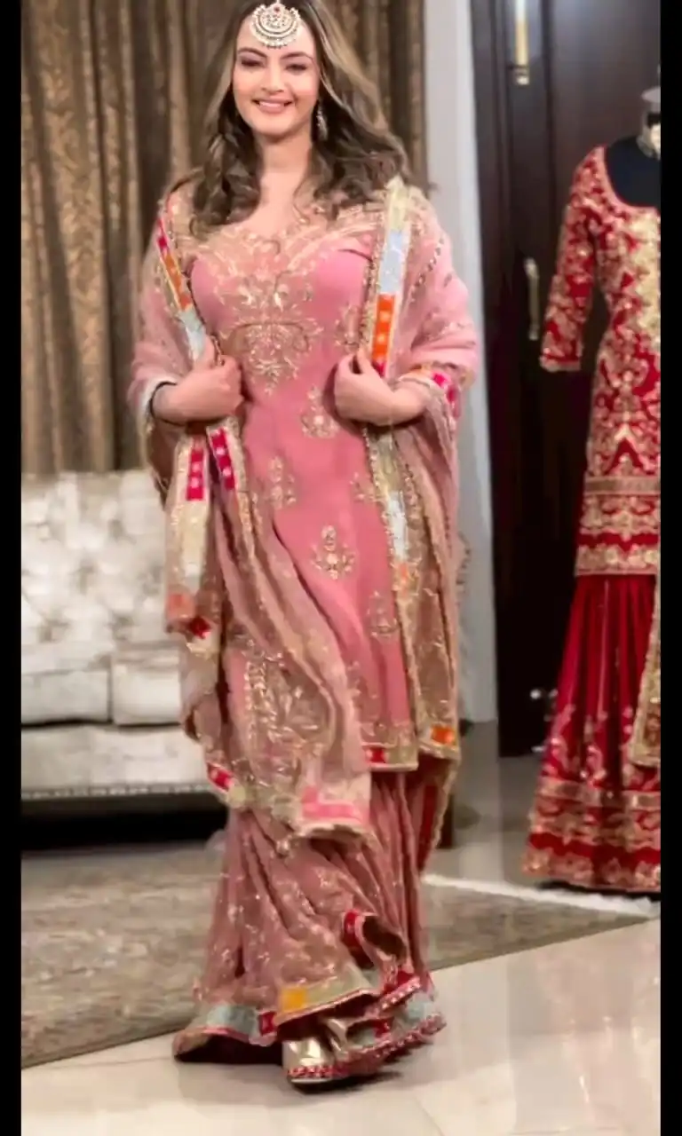 NSR 722 Pink Color Georgette Embroidery Sequence Work Sharara Suit Casual, Wedding, Party, Festive, Events Etc. Expected Delivery 4-6 Working Days 2199/- | Jump Suits, Casual Suits, Creative suits, Designer Suits, Palazzo Suits, Party Wear Suits, Patiala Suits, Salwar suit, Straight Suits