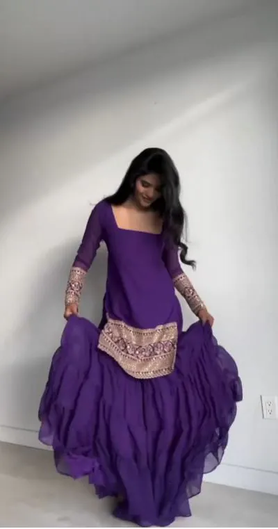 RTC 5662 Voilet Color Faux Georgette thread Sequence Work Sharara Suit Casual, Wedding,, Festive, Events Etc. Expected Delivery 4-6 Working Days @1949/- | Casual Suits, Jump Suits, Creative suits, Designer Suits, Palazzo Suits, Party Wear Suits, Patiala Suits, Salwar suit, Straight Suits