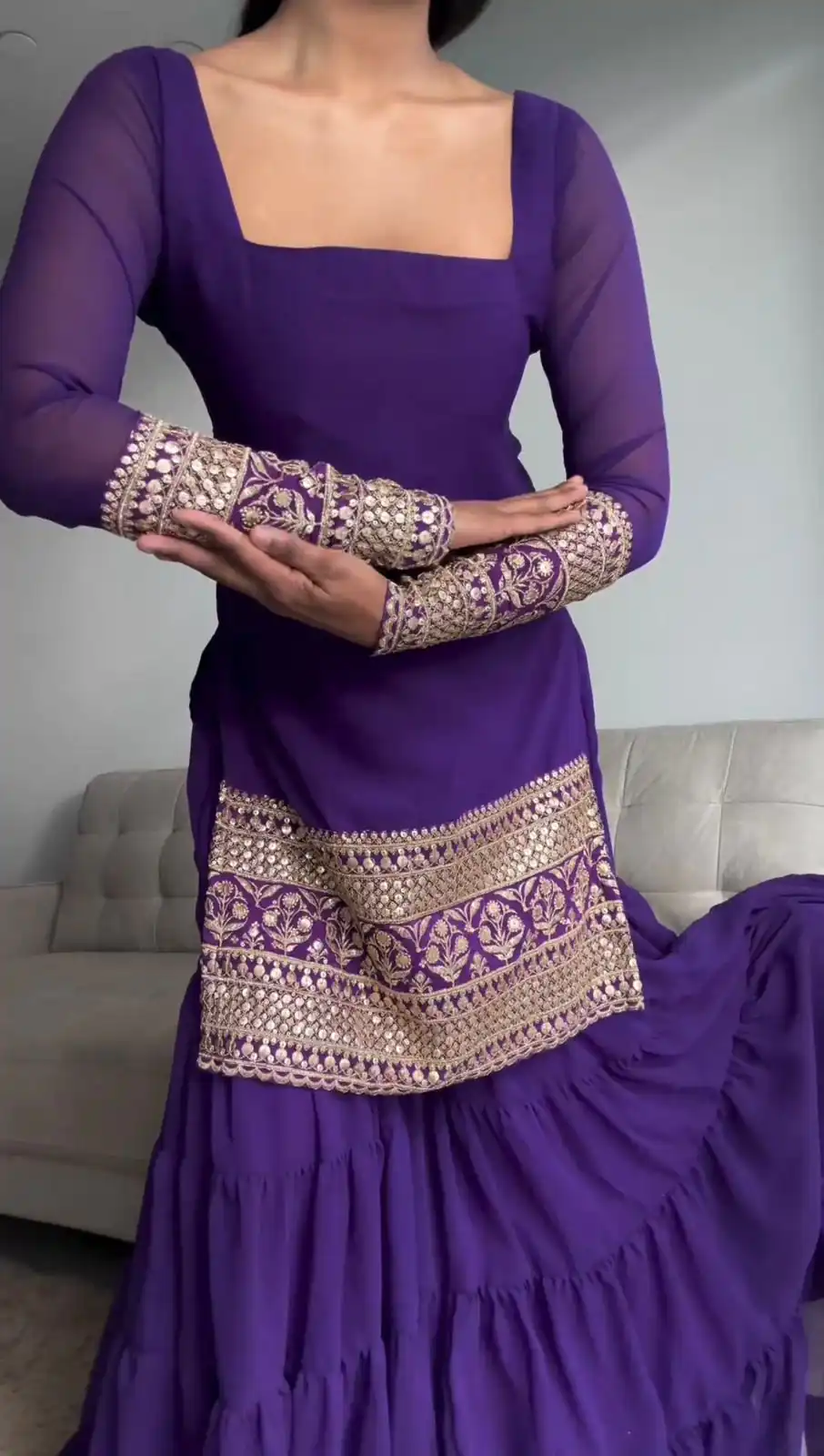 RTC 5662 Voilet Color Faux Georgette thread Sequence Work Sharara Suit Casual, Wedding,, Festive, Events Etc. Expected Delivery 4-6 Working Days @1949/- | Casual Suits, Jump Suits, Creative suits, Designer Suits, Palazzo Suits, Party Wear Suits, Patiala Suits, Salwar suit, Straight Suits