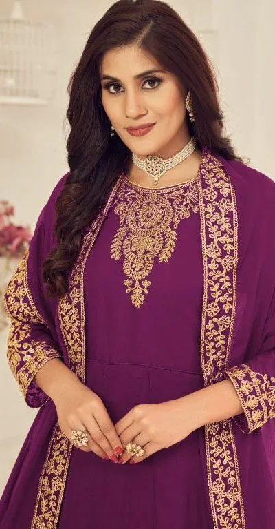 DS 1123 Purple color Georgette Cording Stone Work Anarkali Suit Wedding, Party, Festive, Events Etc. Expected Delivery 4-6 Working Days @2199/- | Anarkali Suits, Bollywood Anarkali, Creative-Anarkali, Designer Anarkali, Embroidered Anarkali, Party Wear Anarkali
