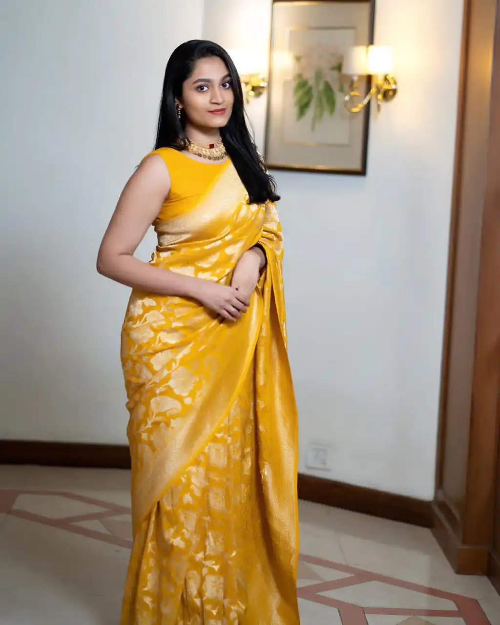DDF Yellow Flower Soft Lichi Silk With Ordinary Design Saree Casual, Party Wear, Wedding, Events, Etc. Expected Delivery 4-6 Working Days 1399/- | Bollywood Sarees, Creative Sarees, Designer Sarees, Embroidered Sarees, Ethnic Saree, Modern Digital sarees, Party Wear Sarees, Sarees