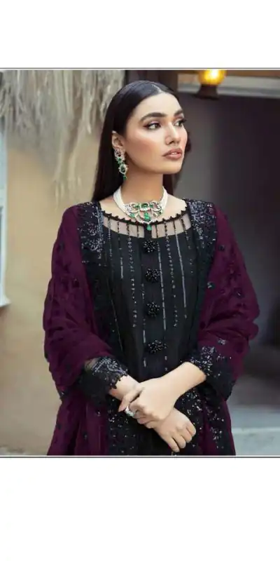 New Exclusive Black & Purple Faux Georgette Salwar Suit