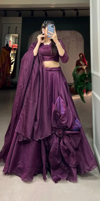 LNB1650 Purple Color Rajwadi Chanderi Silk Lehenga Choli Hand Made Flowers Traditional, Festive, Party, Wedding, Events Wear 4-6 Working Days @1999/- | Bollywood Lehenga, Creative Lehenga, Designer Lehenga, Embroidered Lehenga, Lehenga, Party Wear Lehenga