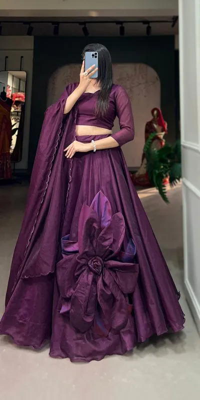 LNB1650 Purple Color Rajwadi Chanderi Silk Lehenga Choli Hand Made Flowers Traditional, Festive, Party, Wedding, Events Wear 4-6 Working Days @1999/- | Bollywood Lehenga, Creative Lehenga, Designer Lehenga, Embroidered Lehenga, Lehenga, Party Wear Lehenga
