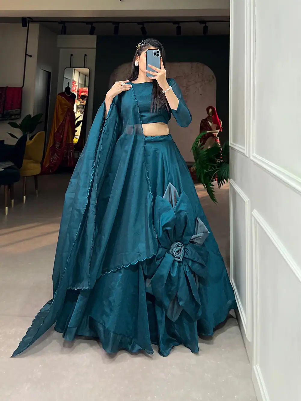 LNB1650 Rama Blue Color Rajwadi Chanderi Silk Lehenga Choli Hand Made Flowers Traditional, Party, Festive, Wedding, Events Wear 4-6 Working Days @1999/- | Bollywood Lehenga, Creative Lehenga, Designer Lehenga, Embroidered Lehenga, Lehenga, Party Wear Lehenga