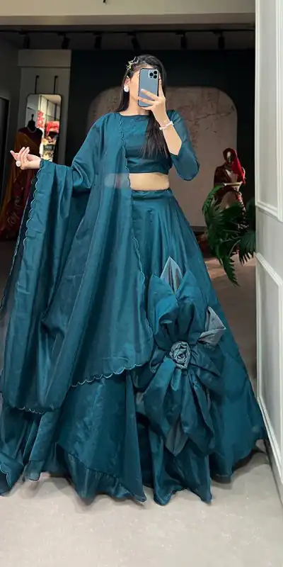 LNB1650 Rama Blue Color Rajwadi Chanderi Silk Lehenga Choli Hand Made Flowers Traditional, Party, Festive, Wedding, Events Wear 4-6 Working Days @1999/- | Bollywood Lehenga, Creative Lehenga, Designer Lehenga, Embroidered Lehenga, Lehenga, Party Wear Lehenga