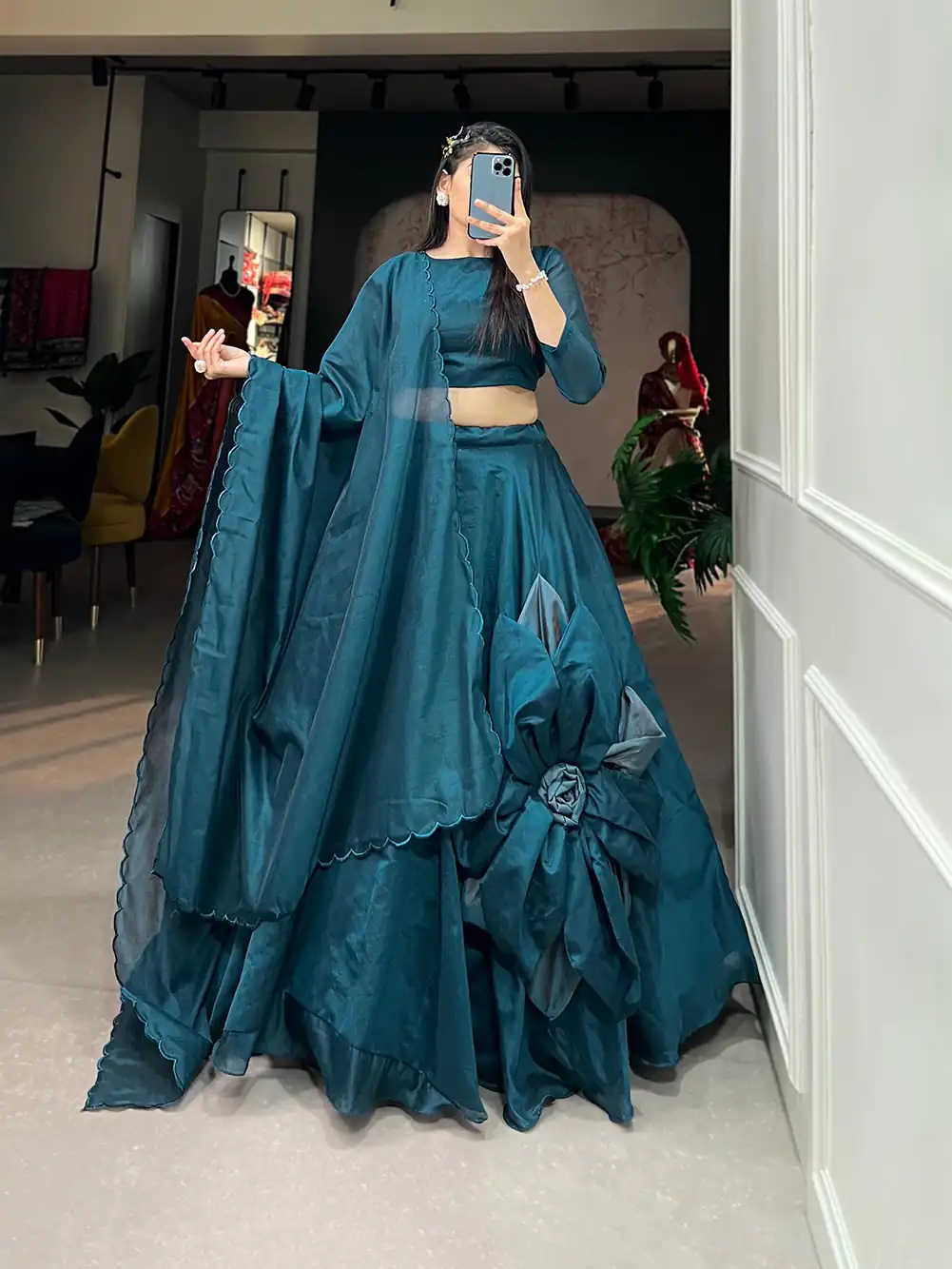 LNB1650 Rama Blue Color Rajwadi Chanderi Silk Lehenga Choli Hand Made Flowers Traditional, Party, Festive, Wedding, Events Wear 4-6 Working Days @1999/- | Bollywood Lehenga, Creative Lehenga, Designer Lehenga, Embroidered Lehenga, Lehenga, Party Wear Lehenga