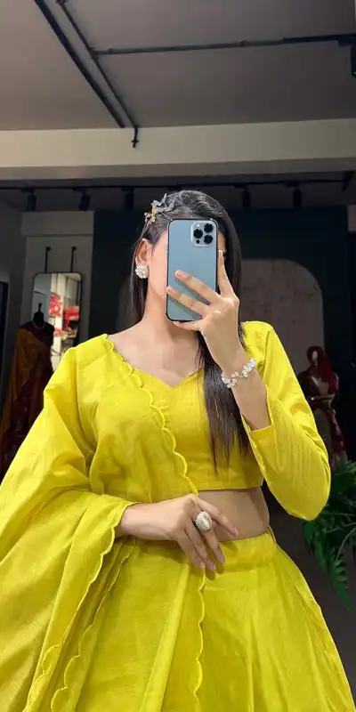 LNB1650 Yellow Color Rajwadi Chanderi Silk Lehenga Choli Hand Made Flowers Festive Traditional Festive, Party, Wedding, Events Wear 4-6 Working Days @1999/- | Bollywood Lehenga, Creative Lehenga, Designer Lehenga, Embroidered Lehenga, Lehenga, Party Wear Lehenga