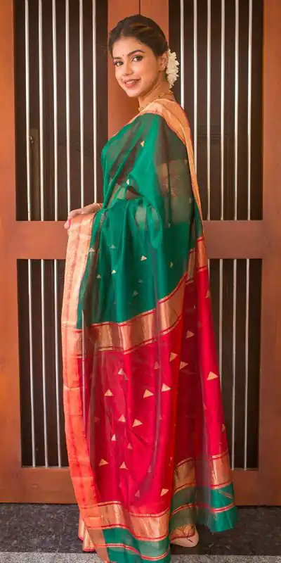 DDF Triveni Green Color Banarasi Soft Silk Ordinary Design Saree Casual, Party Wear, Wedding, Events, Etc. Expected Delivery 4-6 Working Days 1499/- | Bollywood Sarees, Creative Sarees, Designer Sarees, Embroidered Sarees, Ethnic Saree, Modern Digital sarees, Party Wear Sarees, Sarees
