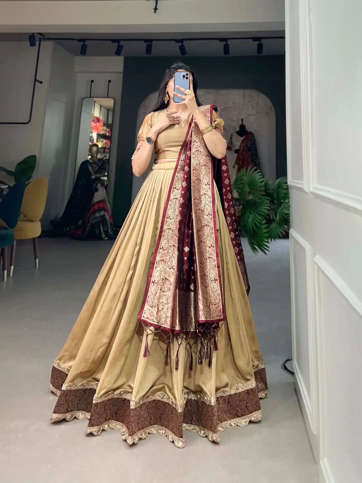 LNB2014 Chickoo Color Vichitra Silk Jacquard Lace Lehenga Choli Traditional, Festive, Party, Wedding, Events,etc. Expected Delivery 4-6 Working Days @1999/- | Bollywood Lehenga, Creative Lehenga, Designer Lehenga, Embroidered Lehenga, Lehenga, Party Wear Lehenga