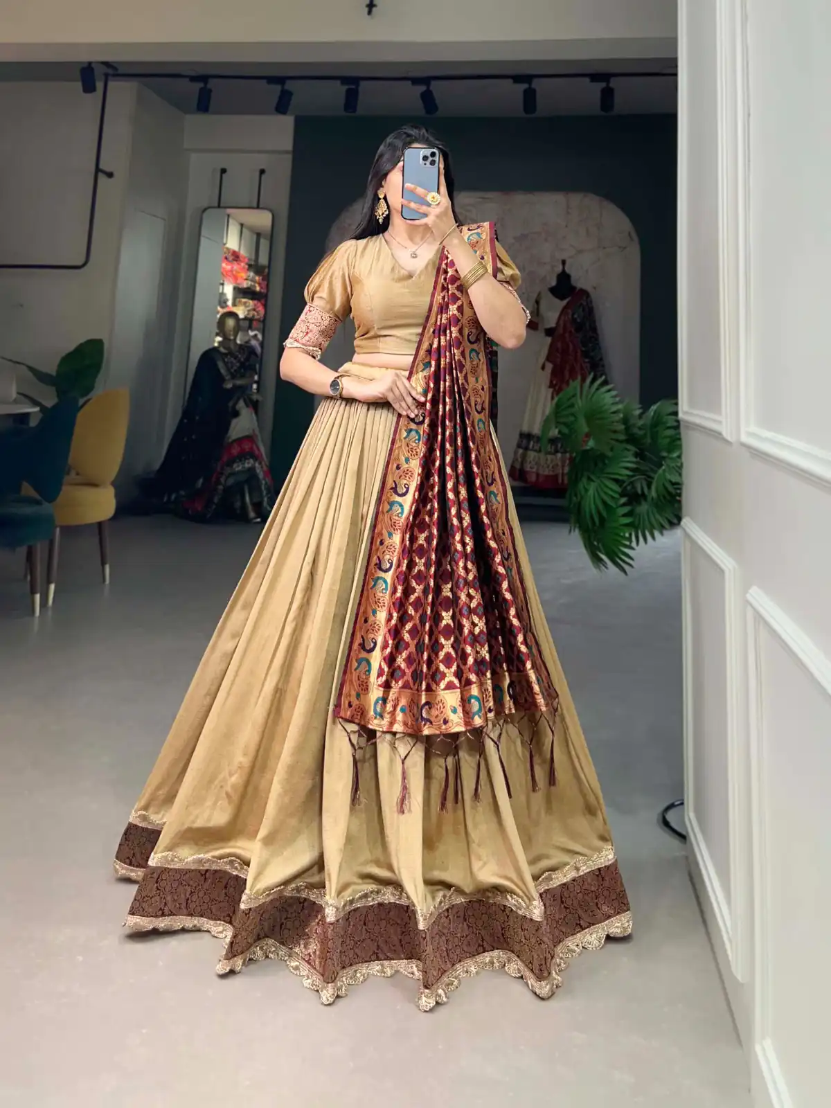 LNB2014 Chickoo Color Vichitra Silk Jacquard Lace Lehenga Choli Traditional, Festive, Party, Wedding, Events,etc. Expected Delivery 4-6 Working Days @1999/- | Bollywood Lehenga, Creative Lehenga, Designer Lehenga, Embroidered Lehenga, Lehenga, Party Wear Lehenga