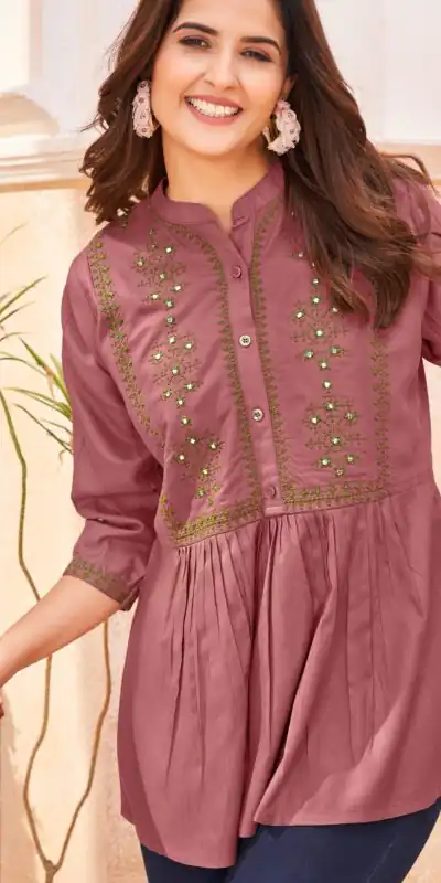 INLI Bubbly Peach Color Heavy Rayon Embroidery work Kurti Casual, Wedding, Party, Festive, Events Etc. Expected Delivery 4-6 Working Days @999/- | Bollywood Kurti, Creative Kurtis, Designer Kurti, Kurti, Party Wear Kurti, Selfie Kurti