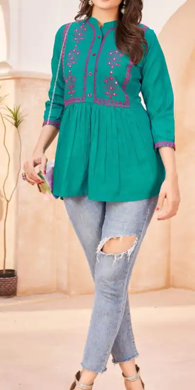 INLI Bubbly Peacock Green Color Heavy Rayon With Embroidery work Kurti Casual, Wedding, Party, Festive, Events Etc. Expected Delivery 4-6 Days @999/- | Bollywood Kurti, Creative Kurtis, Designer Kurti, Kurti, Party Wear Kurti, Selfie Kurti