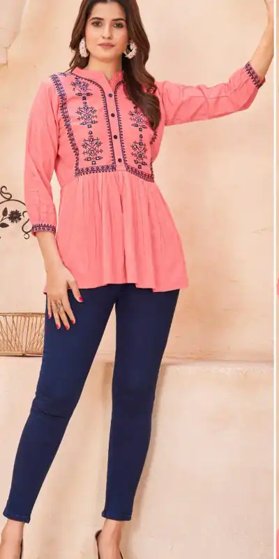 INLI Bubbly Pink Color Georgette Sequins Embroidery work Kurti Casual, Wedding, Party, Festive, Events Etc. Expected Delivery 4-6 Working Days @999/- | Bollywood Kurti, Creative Kurtis, Designer Kurti, Kurti, Party Wear Kurti, Selfie Kurti