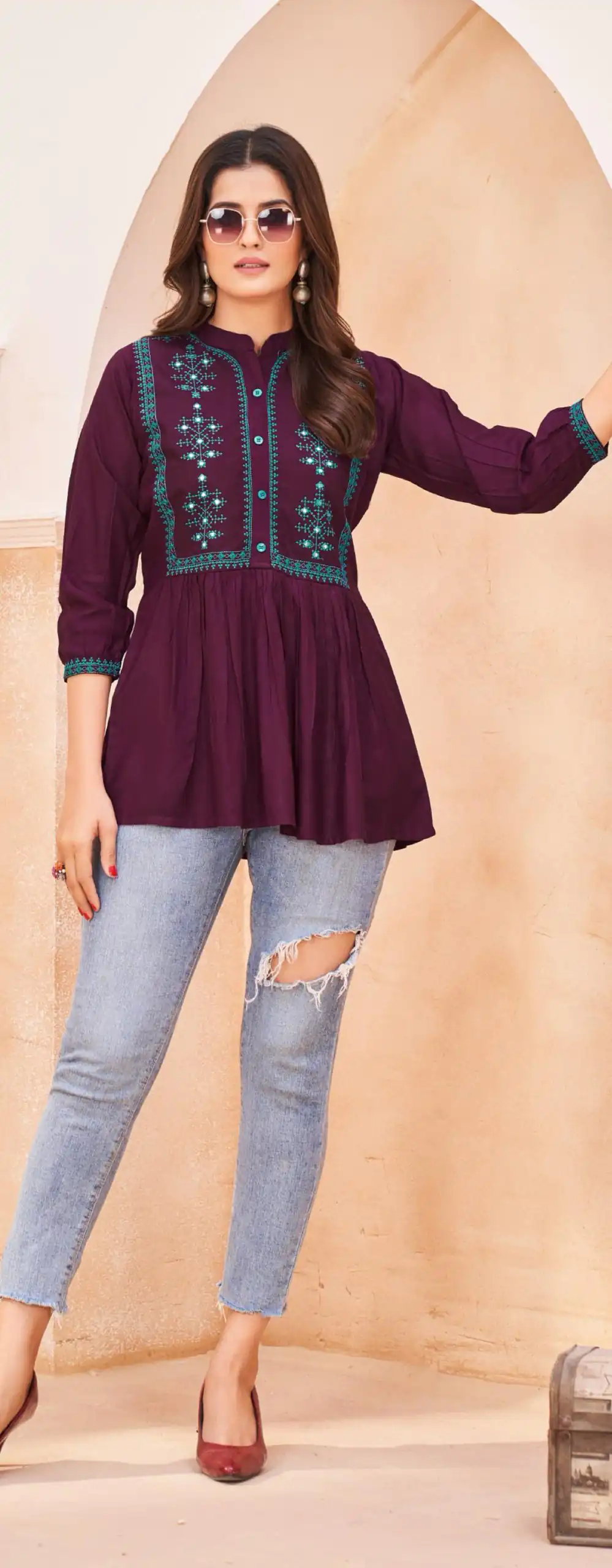 INLI Bubbly Wine Color Heavy Rayon Embroidery work Kurti Casual, Wedding, Party, Festive, Events Etc. Expected Delivery 4-6 Working Days @999/- | Bollywood Kurti, Creative Kurtis, Designer Kurti, Kurti, Party Wear Kurti, Selfie Kurti