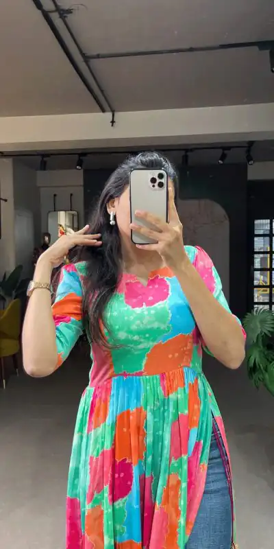 YNF 3305 Green Color: Fabrics: :- Rayon cotton With Foil Print Stitch Type: Fully-Stitched inside 2 inch extra margin support up to 36” to 40 ) | Bollywood Kurti, Creative Kurtis, Designer Kurti, Kurti, Party Wear Kurti, Selfie Kurti