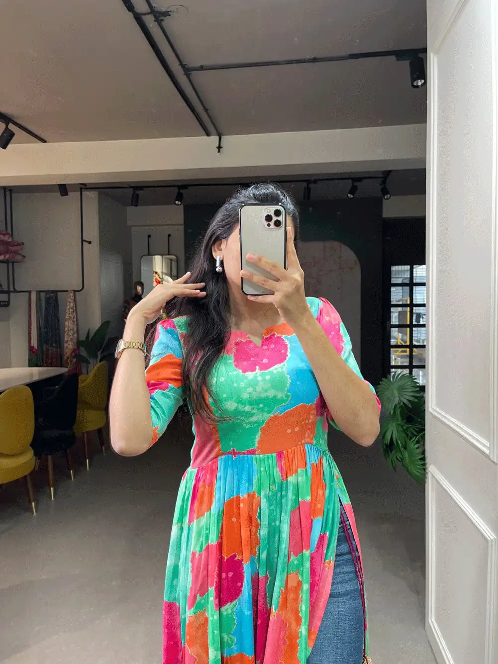 YNF 3305 Green Color: Fabrics: :- Rayon cotton With Foil Print Stitch Type: Fully-Stitched inside 2 inch extra margin support up to 36” to 40 ) | Bollywood Kurti, Creative Kurtis, Designer Kurti, Kurti, Party Wear Kurti, Selfie Kurti