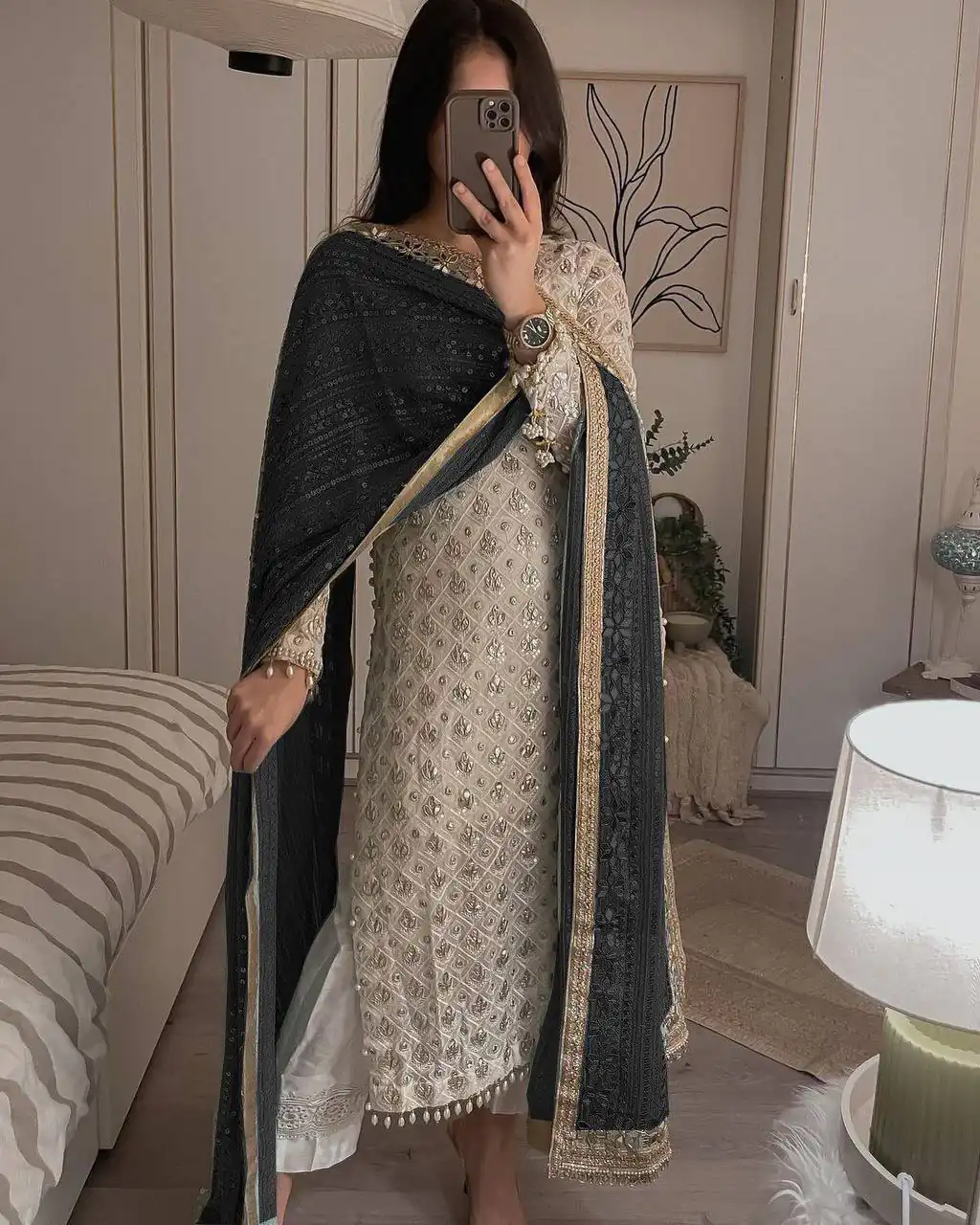 LG 1816 White Color Sequence Work Salwar Suit With Black Dupatta Casual, Wedding, Festive, Events Etc. Expected Delivery 4-6 Working Days @2349/- | Casual Suits, Creative suits, Designer Suits, Party Wear Suits, Patiala Suits, Salwar suit, Straight Suits