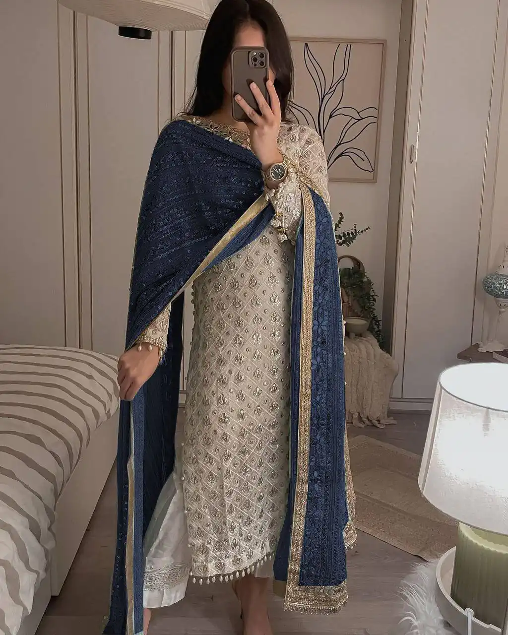 LG 1816 White Color Sequence Work Salwar Suit With Blue Dupatta Casual, Wedding, Festive, Events Etc. Expected Delivery 4-6 Working Days @2349/- | Casual Suits, Creative suits, Designer Suits, Party Wear Suits, Patiala Suits, Salwar suit, Straight Suits