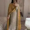 Pretty White Color Sequence Work Salwar Suit With Yellow Dupatta