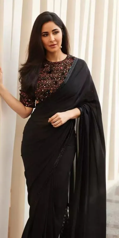 Rangoli Katrina  Black Color Black Georgette sparkle lace border Saree Casual, Party Wear, Wedding, Events, Etc. Expected Delivery 4-6 Working Days 1549/- | Bollywood Sarees, Creative Sarees, Designer Sarees, Embroidered Sarees, Ethnic Saree, Modern Digital sarees, Party Wear Sarees, Sarees