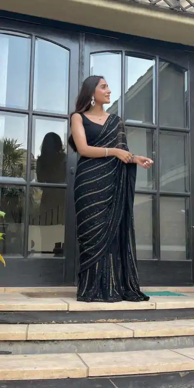 JR 595 Black Color Georgette Sequence Work With Peiping Saree Casual, Party Wear, Wedding, Events Etc. Expected Delivery 4-6 Working Days 1699/- | Bollywood Sarees, Creative Sarees, Designer Sarees, Embroidered Sarees, Ethnic Saree, Modern Digital sarees, Party Wear Sarees, Sarees