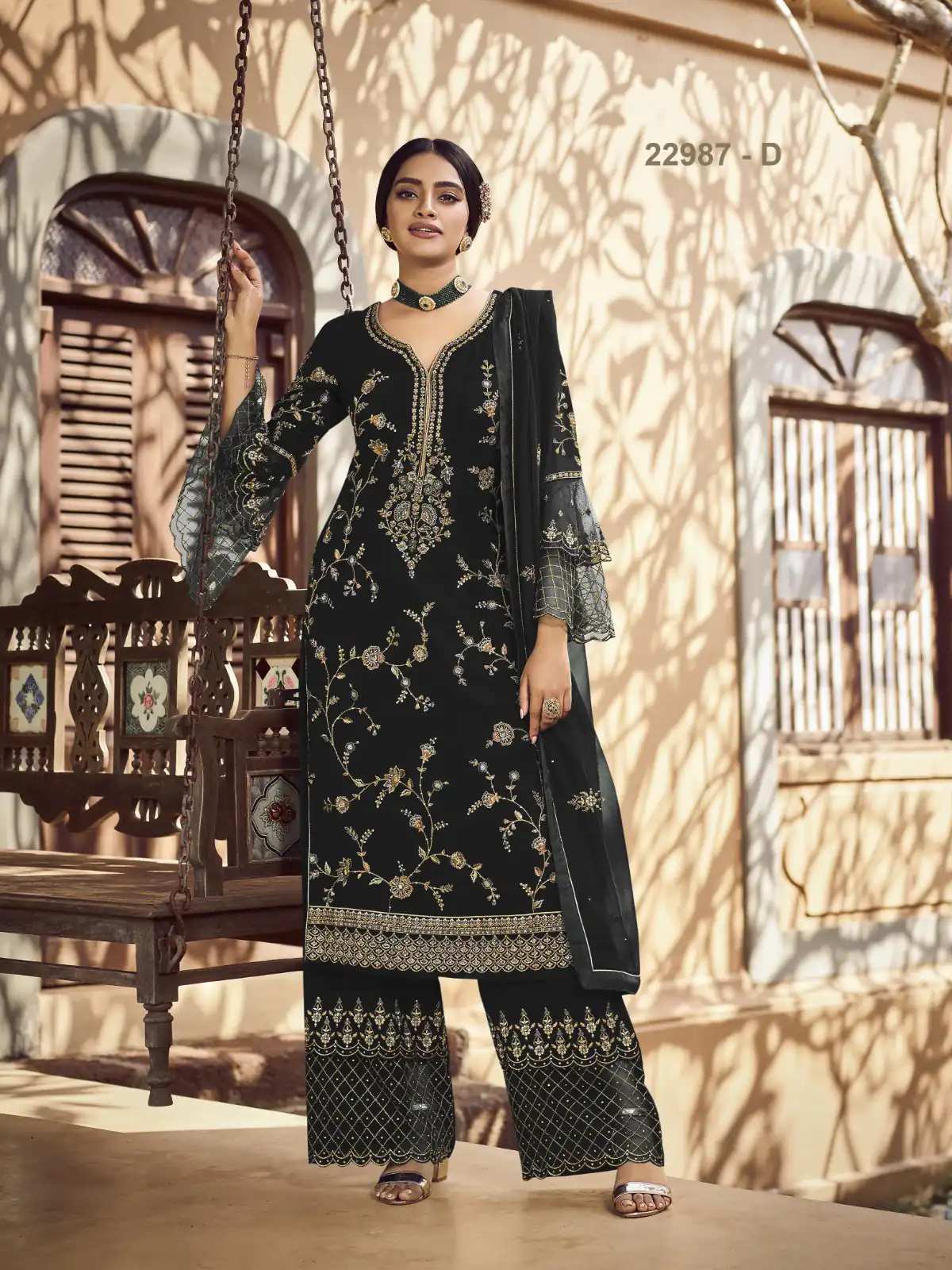 Fc 22987 Black Color Georgette Embroidery Stone Work Sharara Suit Wedding, Party, Festive Expected Delivery 4-6 Working Days  @2149/- | Jump Suits, Casual Suits, Creative suits, Designer Suits, Palazzo Suits, Party Wear Suits, Patiala Suits, Salwar suit, Straight Suits