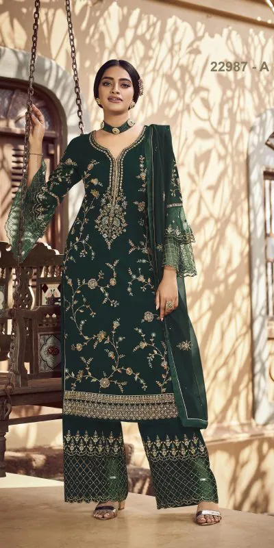 Fc 22987 Green Color Georgette Embroidery Stone Work Sharara Suit Wedding, Party, Festive Expected Delivery 4-6 Working Days  @2149/- | Jump Suits, Casual Suits, Creative suits, Designer Suits, Palazzo Suits, Party Wear Suits, Patiala Suits, Salwar suit, Straight Suits