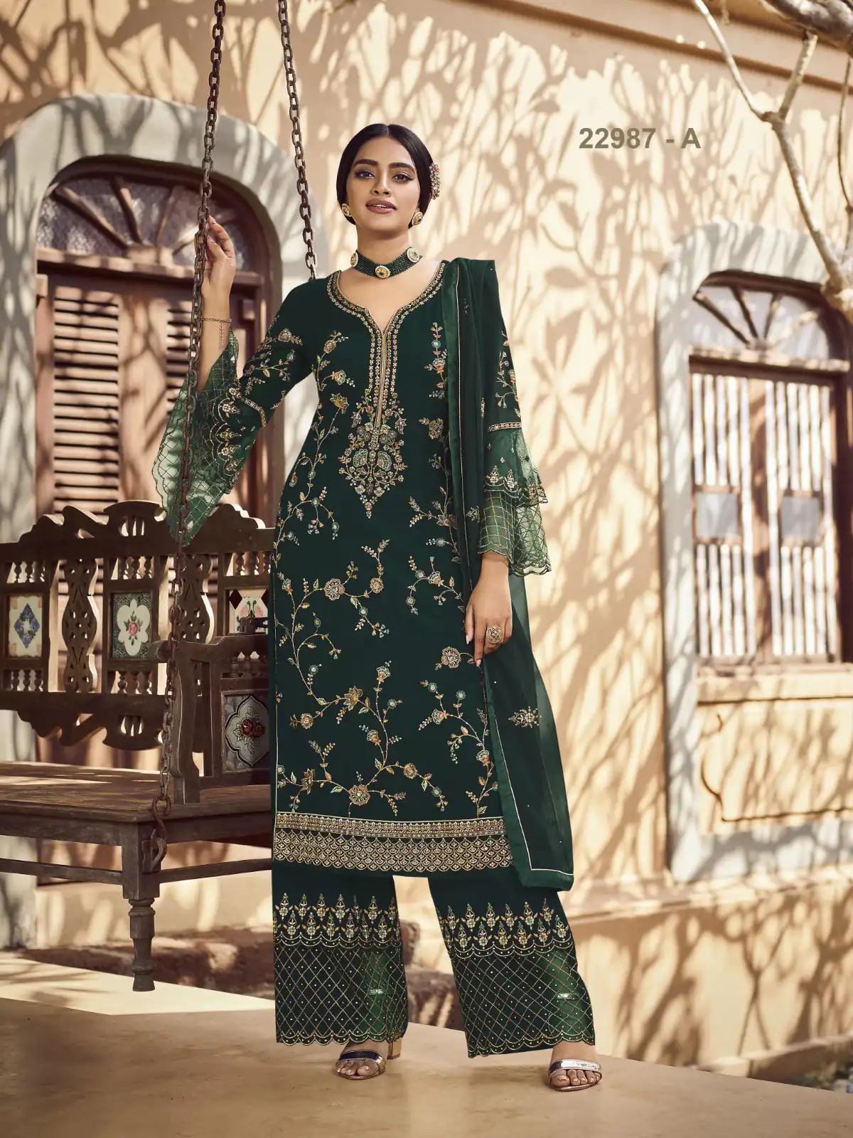 Fc 22987 Green Color Georgette Embroidery Stone Work Sharara Suit Wedding, Party, Festive Expected Delivery 4-6 Working Days  @2149/- | Jump Suits, Casual Suits, Creative suits, Designer Suits, Palazzo Suits, Party Wear Suits, Patiala Suits, Salwar suit, Straight Suits
