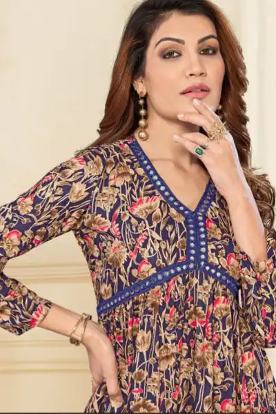 INLI Alia Blue Color Heavy Rayon Print with Foil Work Kurti Casual, Wedding, Party, Festive, Events Etc. Expected Delivery 4-6 Days @1299/- | Bollywood Kurti, Creative Kurtis, Designer Kurti, Kurti, Party Wear Kurti, Selfie Kurti