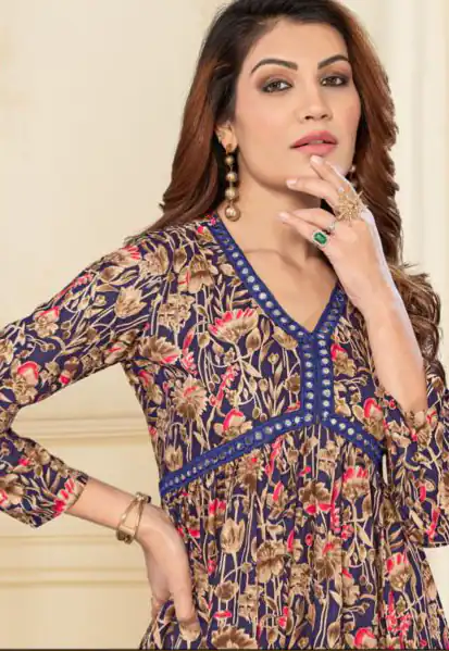 INLI Alia Blue Color Heavy Rayon Print with Foil Work Kurti Casual, Wedding, Party, Festive, Events Etc. Expected Delivery 4-6 Days @1299/- | Bollywood Kurti, Creative Kurtis, Designer Kurti, Kurti, Party Wear Kurti, Selfie Kurti