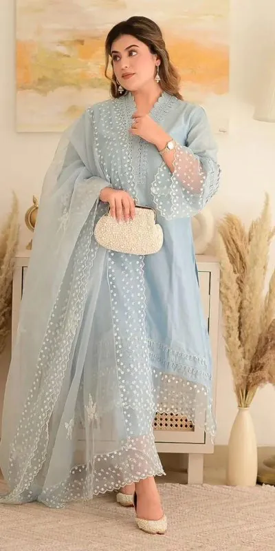 NSR 600 Light Blue Color Jam Cotton Embroidery Work Sharara Suit Sharara Suit Casual, Wedding, Party, Festive, Events Etc. Delivery 4-6 Working Days @1799/ | Jump Suits, Casual Suits, Creative suits, Designer Suits, Palazzo Suits, Party Wear Suits, Patiala Suits, Salwar suit, Straight Suits