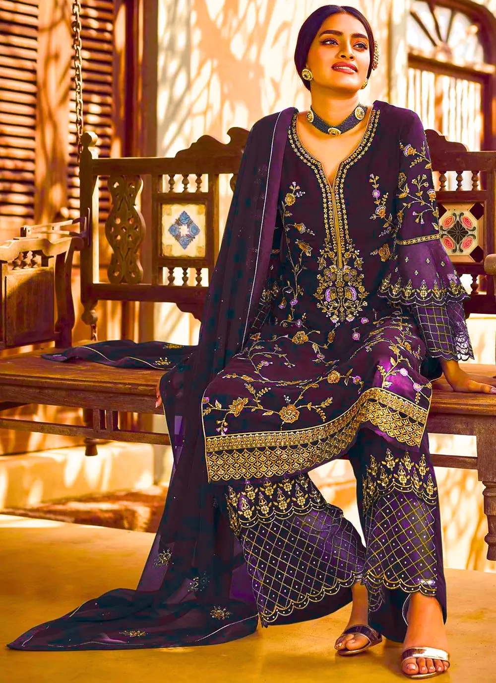 Fc 22987 Purple Color Georgette Embroidery Stone Work Sharara Suit Wedding, Party, Festive Expected Delivery 4-6 Working Days  @2149/- | Jump Suits, Casual Suits, Creative suits, Designer Suits, Palazzo Suits, Party Wear Suits, Patiala Suits, Salwar suit, Straight Suits