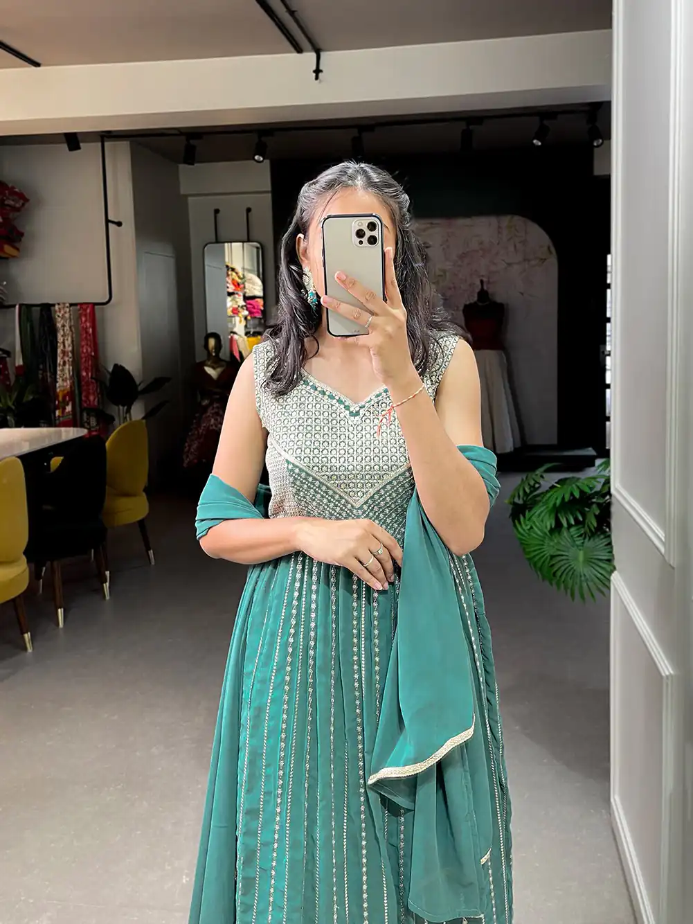 YNF 3503 Green Color Top : Georgette Work : Embroidery Sequence Work Inner : Micro Cotton .Traditional Wear, Events. @1849/- | Bollywood Gowns, Creative Gowns, Designer Gowns, Embroidered Gowns, Gowns, Party Wear Gowns