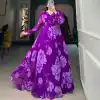 Stunning Purple Color Chiffon Floral Printed Party Wear Gown