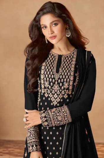 FC 128 Black Color Heavy Georgette Sequins Work Sharara Suit Blooming Georgette With Heavy Sequins Wedding, Party, Festive @2199/- | Jump Suits, Casual Suits, Creative suits, Designer Suits, Palazzo Suits, Party Wear Suits, Patiala Suits, Salwar suit, Straight Suits