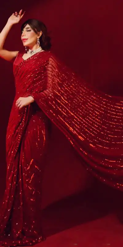 JR 601 Red Color Georgette Embroidery Sequence Work Casual, Party Wear, Wedding, Events Etc. Expected Delivery 4-6 Working Days @1699/- | Bollywood Sarees, Creative Sarees, Designer Sarees, Embroidered Sarees, Ethnic Saree, Modern Digital sarees, Party Wear Sarees, Sarees