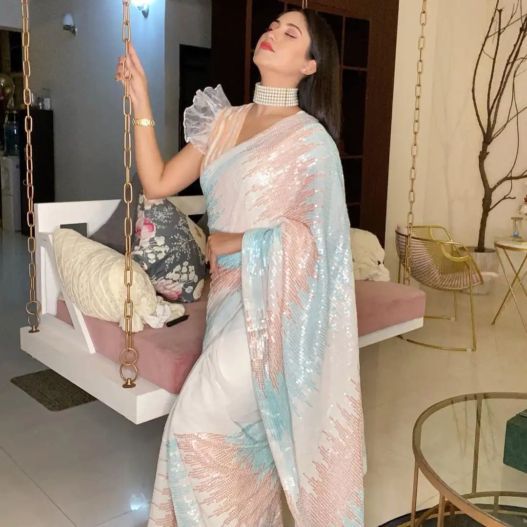 JR 556 White Color Soft georgette shaded sequence work Saree Casual, Party Wear, Wedding, Events Etc. Expected Delivery 4-6 Working Days 1699/- | Bollywood Sarees, Creative Sarees, Designer Sarees, Embroidered Sarees, Ethnic Saree, Modern Digital sarees, Party Wear Sarees, Sarees