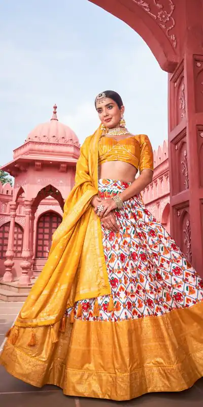 LNB1640 Mustard Color Dola Silk Patola Foil Printed Lehenga Choli Traditional Wear, Festive, Party, Wedding, Events etc. Expected 4-6 Working Days @1799/- | Bollywood Lehenga, Creative Lehenga, Designer Lehenga, Embroidered Lehenga, Lehenga, Party Wear Lehenga