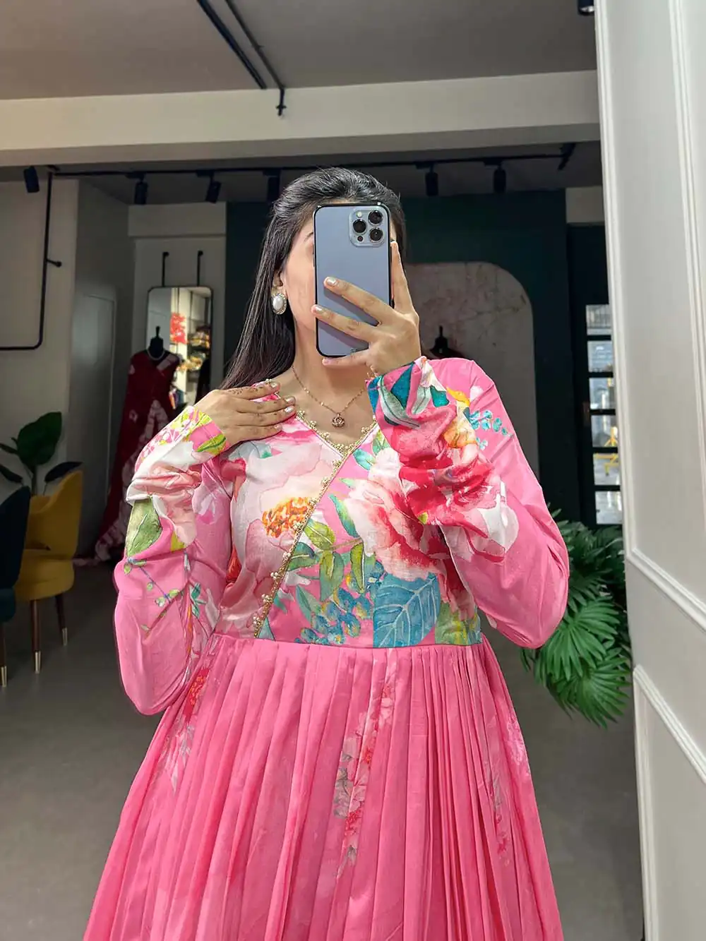 YNF 5018 Pink Color tussah silk Floral Printed gown Casual, Wedding, Party, Festive, Events Etc. Expected Delivery 4-6 Working Days @1899/- | Bollywood Gowns, Creative Gowns, Designer Gowns, Embroidered Gowns, Gowns, Party Wear Gowns